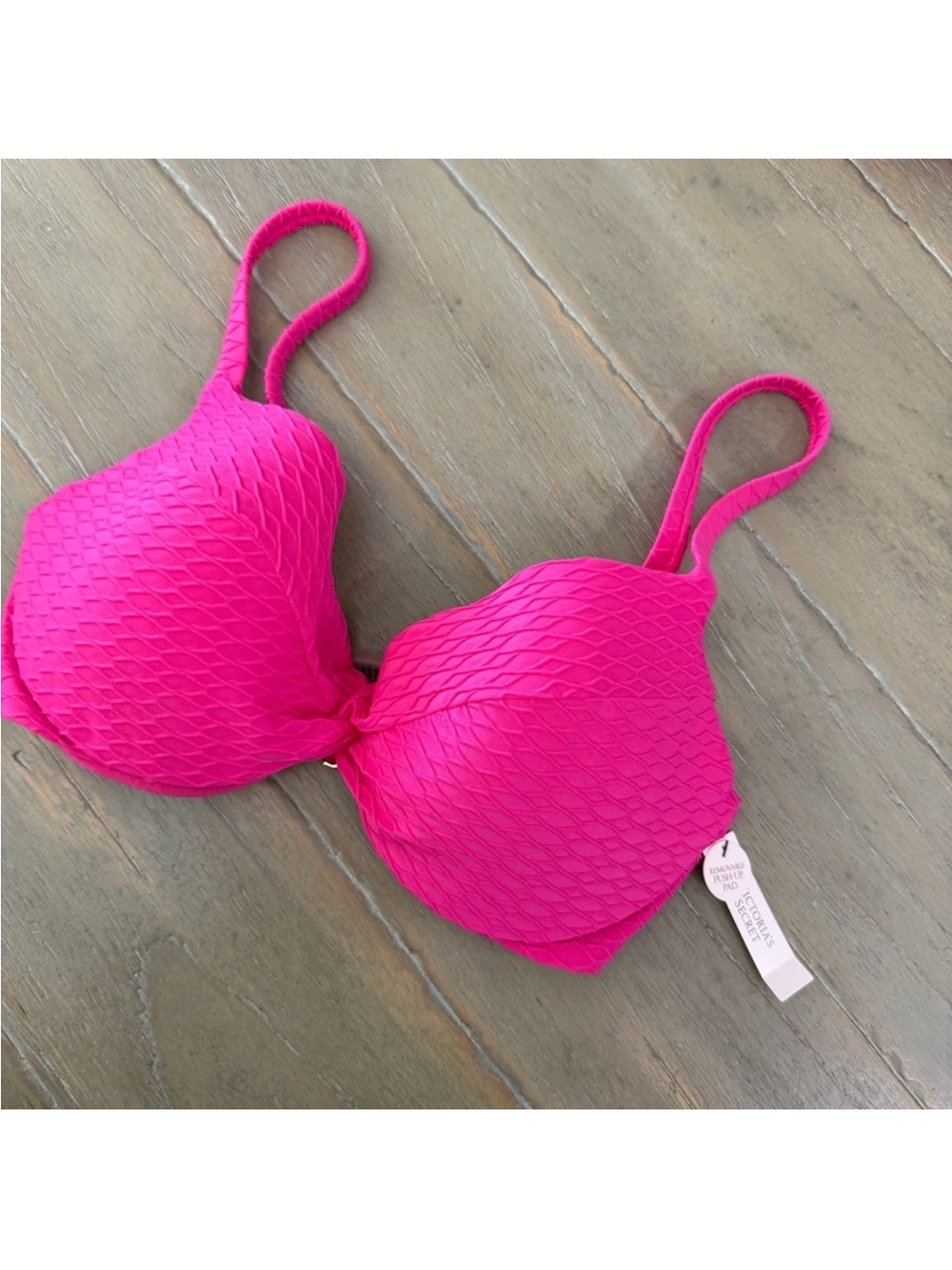 Victoria's Secret Bright Pink Textured Push-Up Bikini Top with removable padding